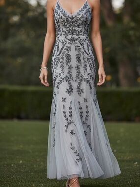 🤩 Marina Beaded V Neck Godet Gown - size XS